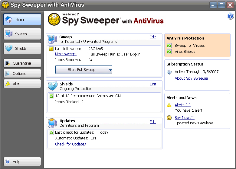 Screenshot of Webroot Spy Sweeper