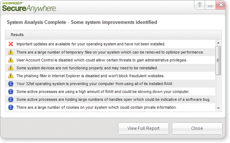 Webroot System Analyzer screenshot