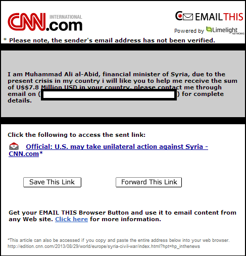 CNN_Email_This_Article_419_Advance_Fee_Scam_Scammers_Fraud_Fraudsters_Syria_Crysis